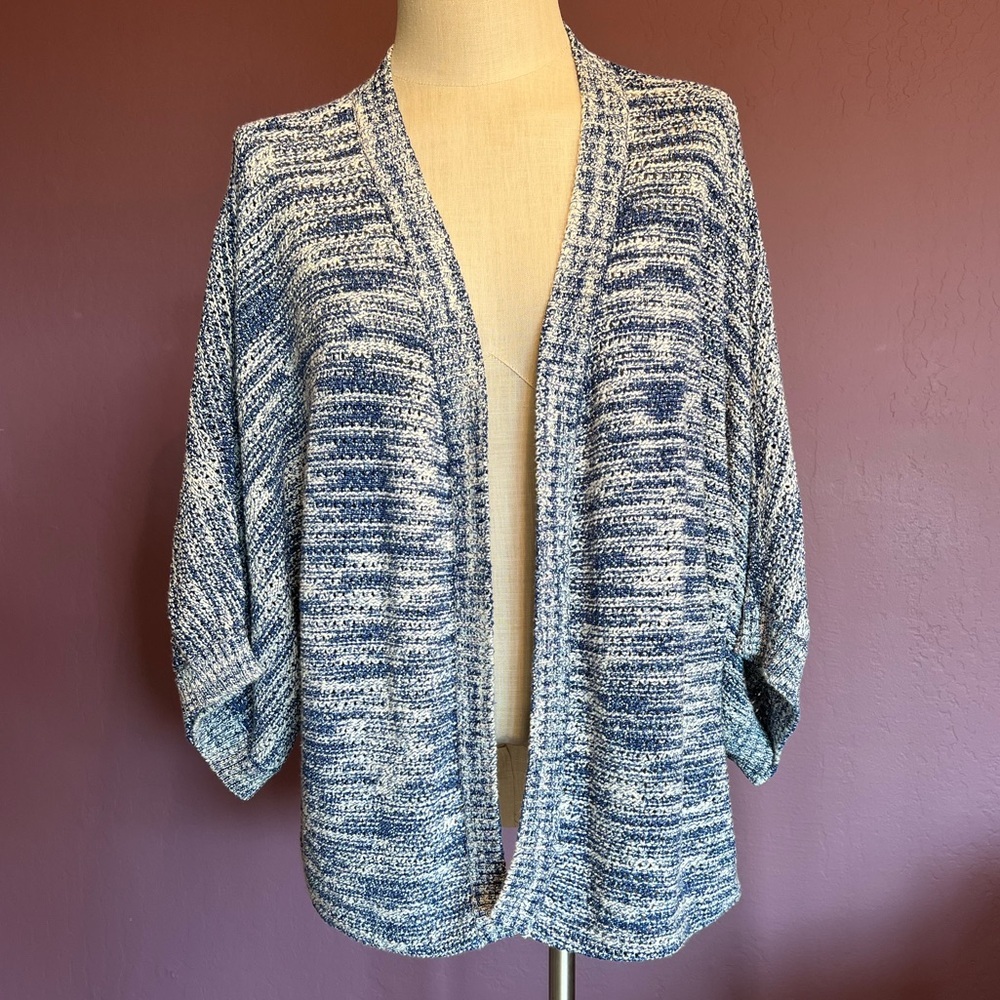 💙Michael Stars Cotton Blue & White Open Cardigan Sweater M/L